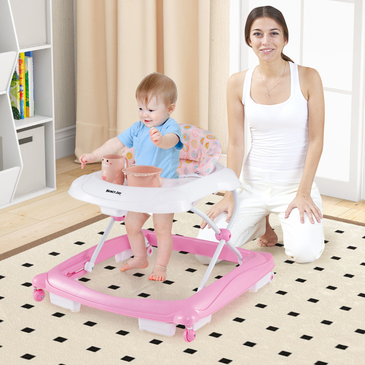 Foldable Baby Walker Toddler Activity Center Push Walker-Pink