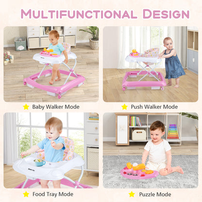 Pink Baby Walker | 3 Height Levels Music Tray Foldable Design