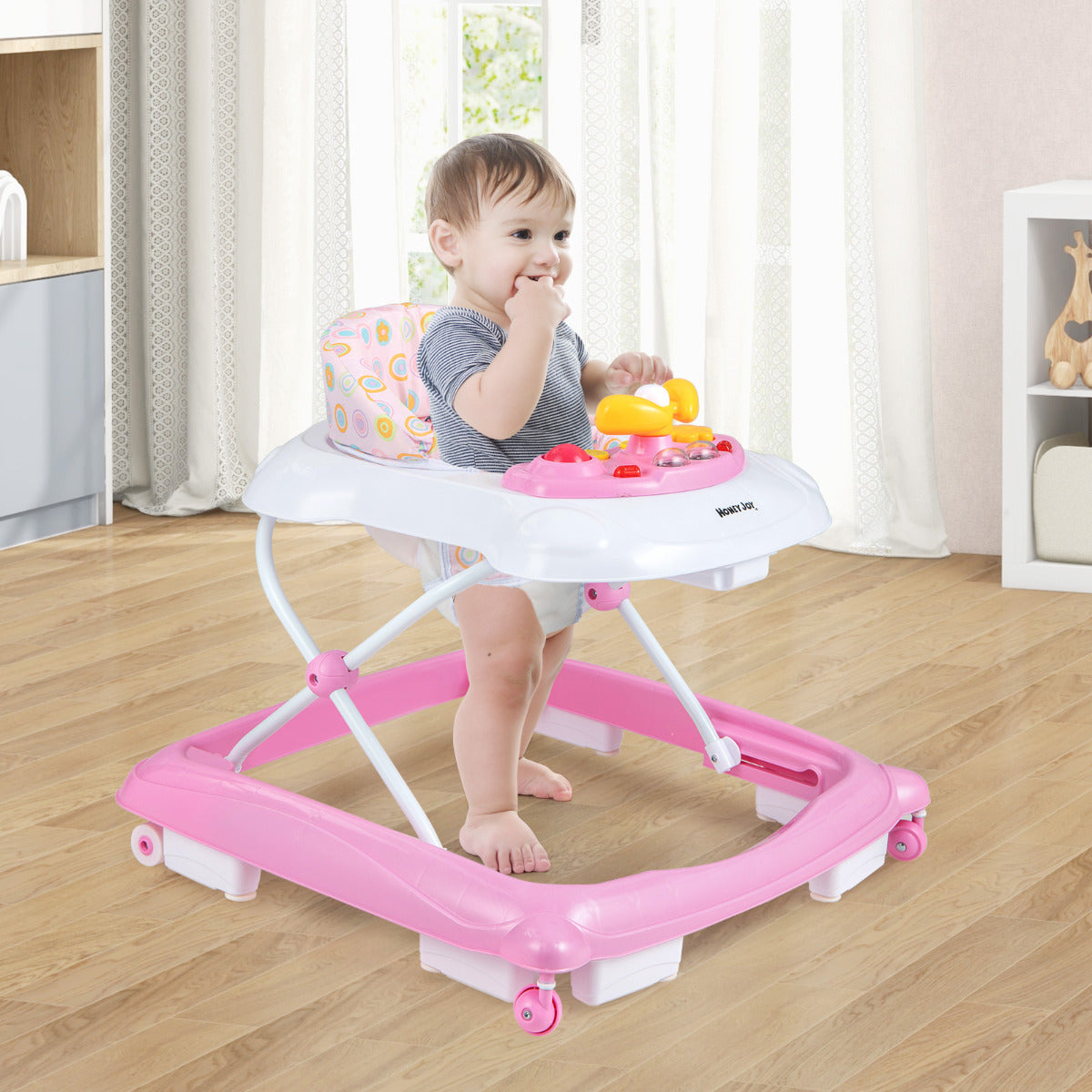 Pink Baby Walker | 3 Height Levels Music Tray Foldable Design
