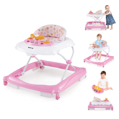 Pink Baby Walker | 3 Height Levels Music Tray Foldable Design