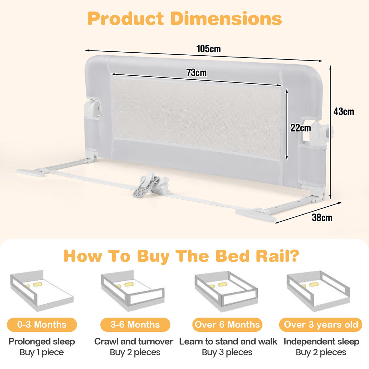 Foldable White Toddler Bed Rail | Oxford Fabric Cover Mesh