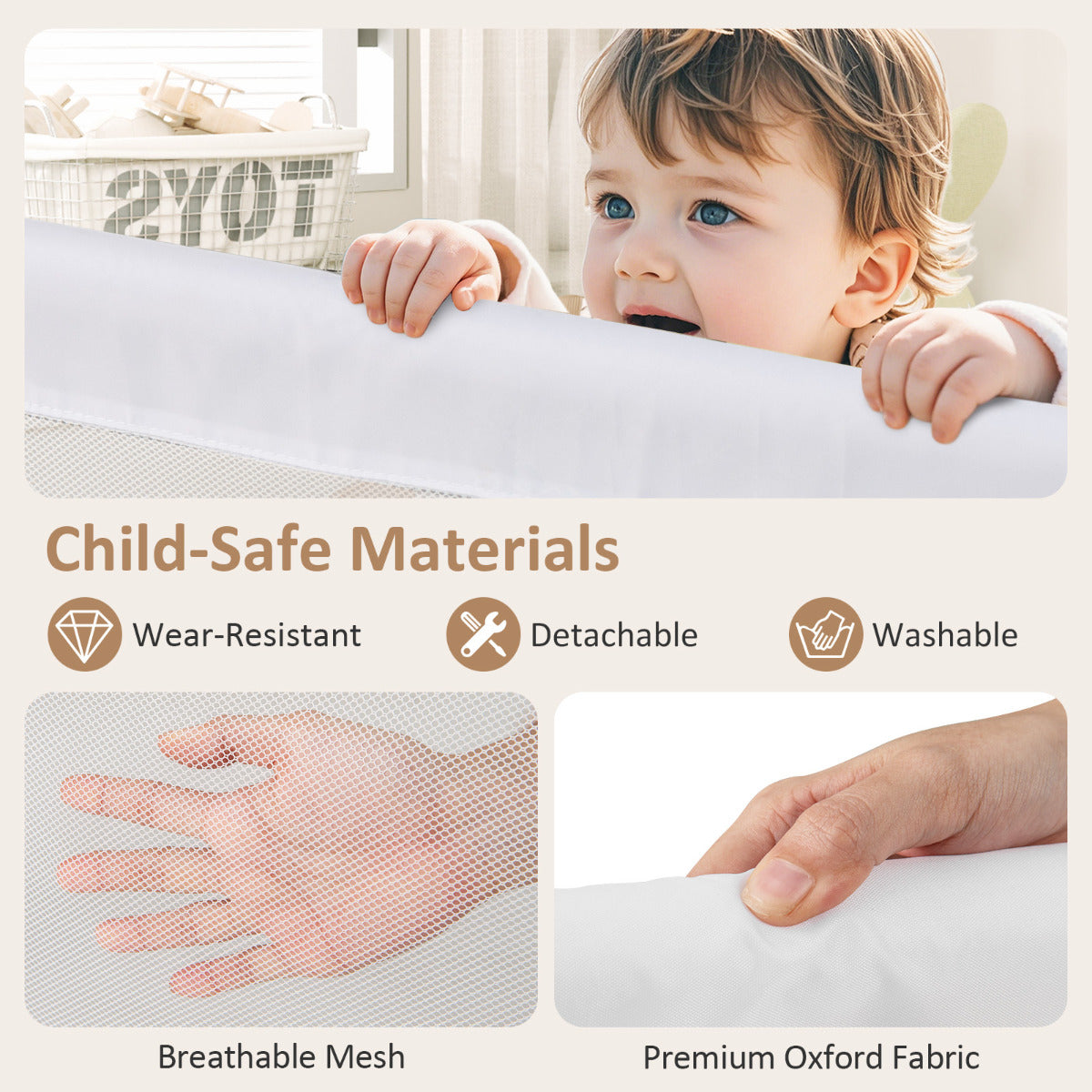 Foldable White Toddler Bed Rail | Oxford Fabric Cover Mesh