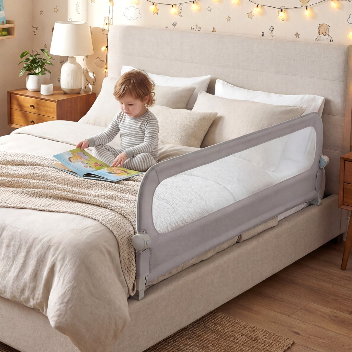 Foldable Bed Rail | Oxford Fabric Cover | U-Shaped Base Grey M