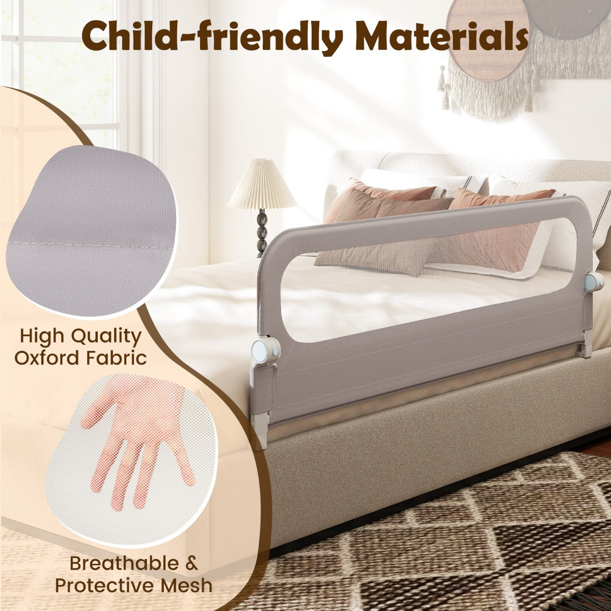 Foldable Bed Rail | Oxford Fabric Cover | U-Shaped Base Grey M