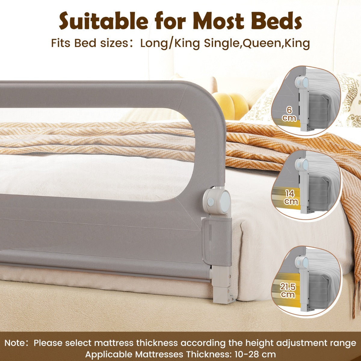 Foldable Bed Rail | Oxford Fabric Cover | U-Shaped Base Grey M