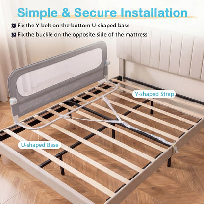 Foldable Bed Rail | Oxford Fabric Cover | U-Shaped Base | Grey