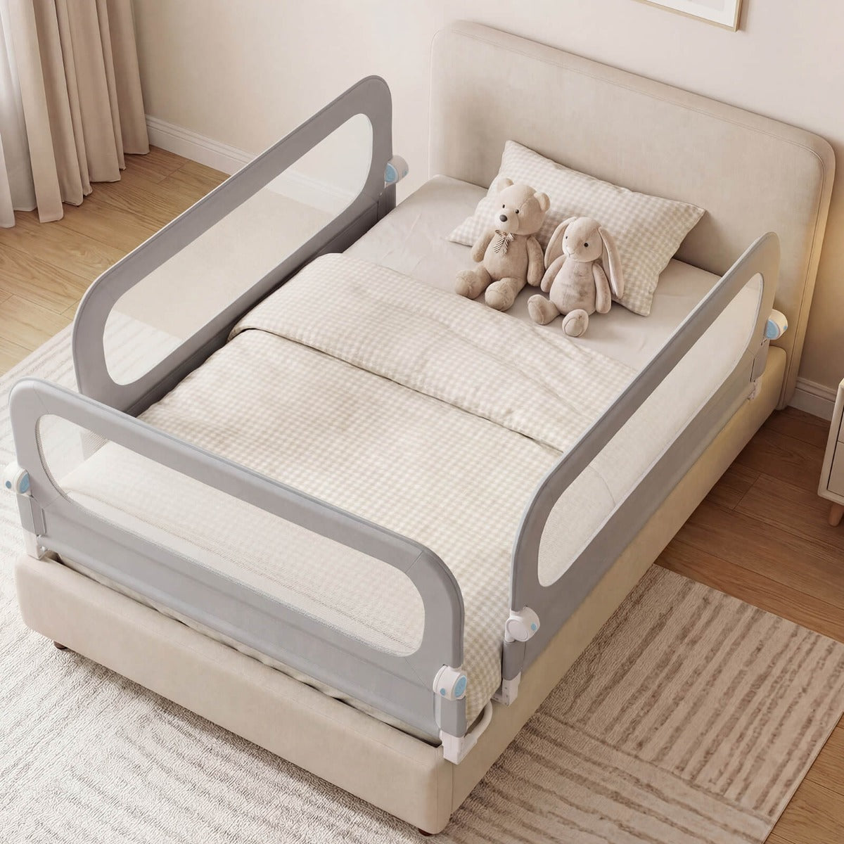 Foldable Bed Rail | Oxford Fabric Cover | U-Shaped Base | Grey