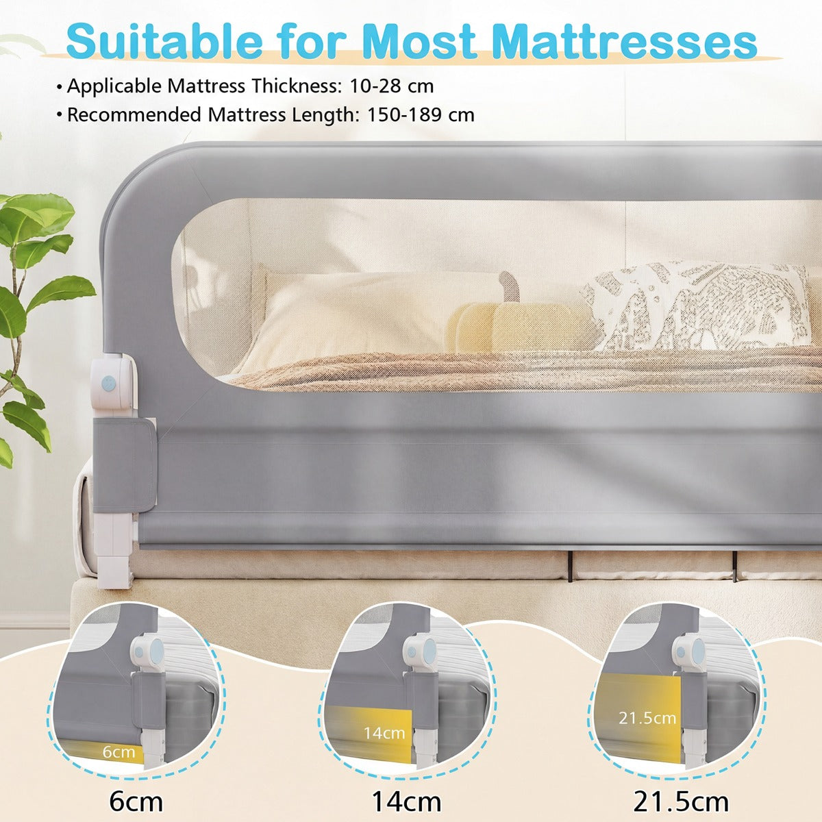 Foldable Bed Rail | Oxford Fabric Cover | U-Shaped Base | Grey