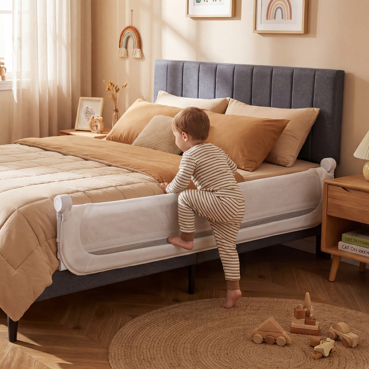 Foldable Bed Rail | 3 Height Adjustable | White Oxford Fabric