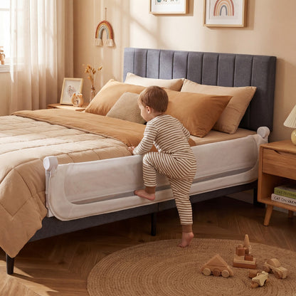 Foldable Bed Rail | 3 Height Adjustable | White Oxford Fabric
