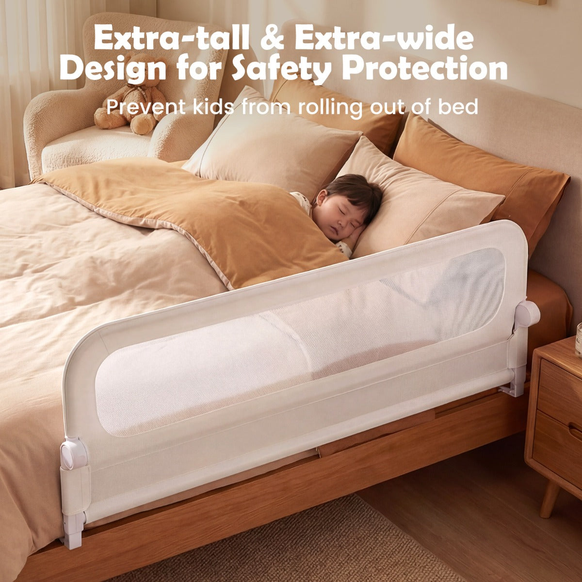 Foldable Bed Rail | 3 Height Adjustable | White Oxford Fabric