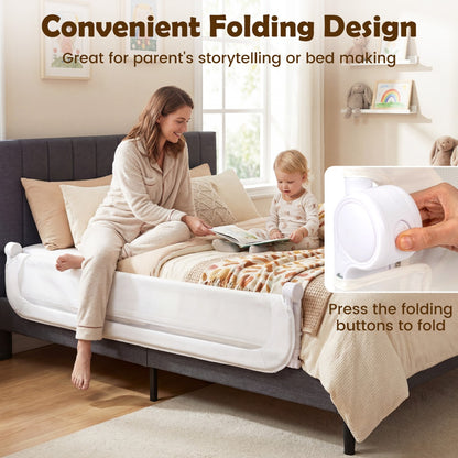 Foldable Bed Rail | 3 Height Adjustable | White Oxford Fabric