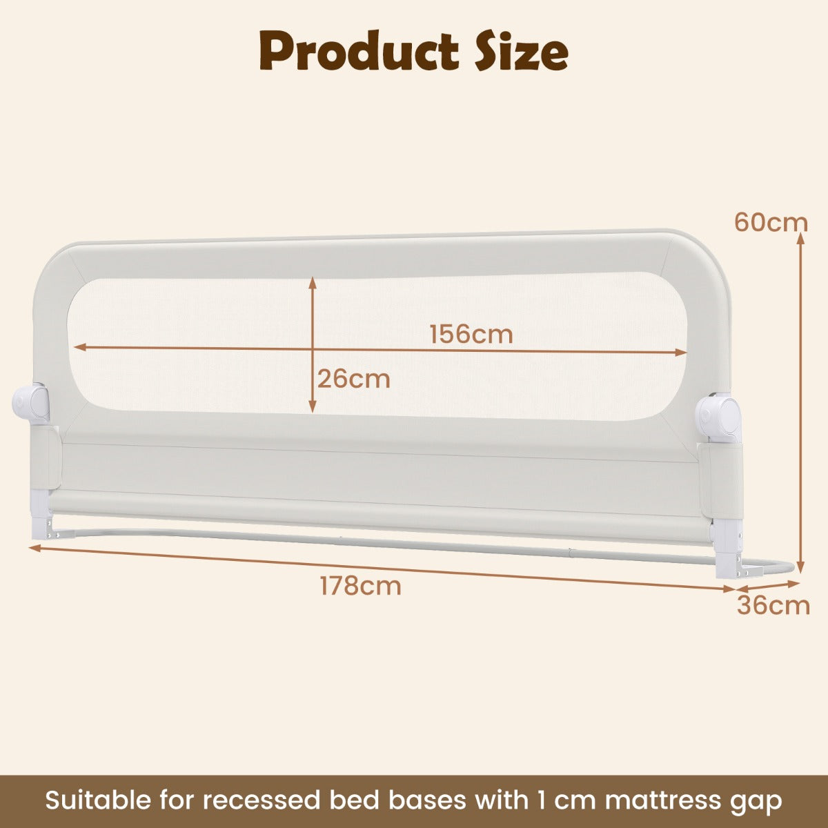 Foldable Bed Rail | 3 Height Adjustable | White Oxford Fabric