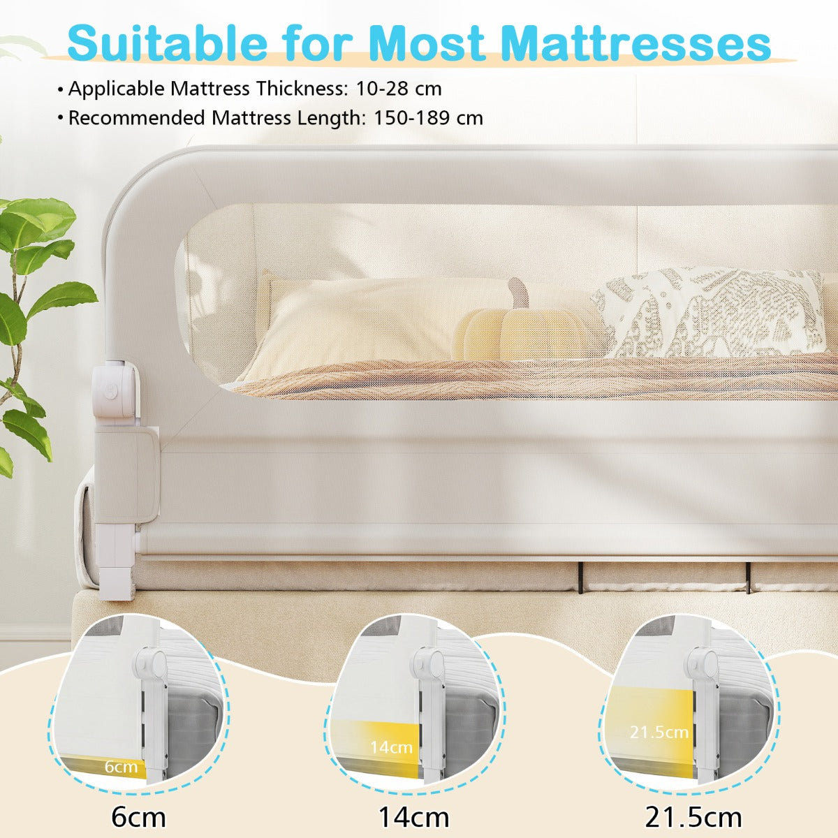 Foldable Bed Rail | Removable Oxford Cover U-Shaped Base White S