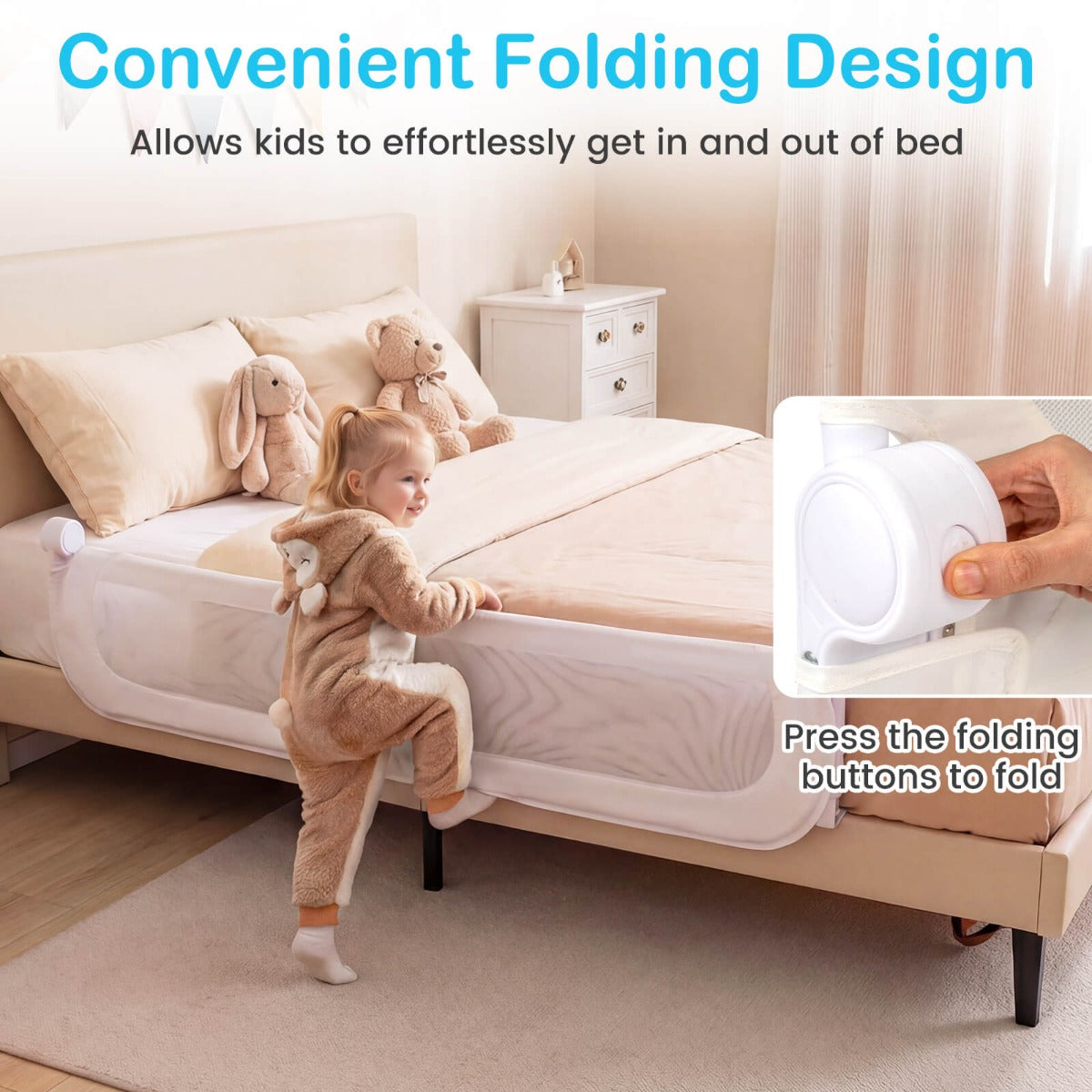Foldable Bed Rail | Removable Oxford Cover U-Shaped Base White S