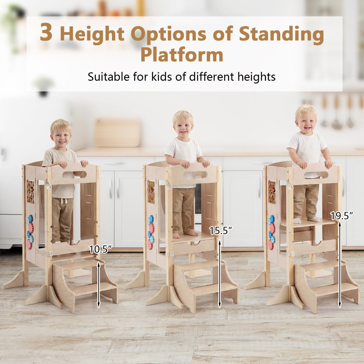 Foldable Toddler Learning Tower | Natural Wood Adjustable Height