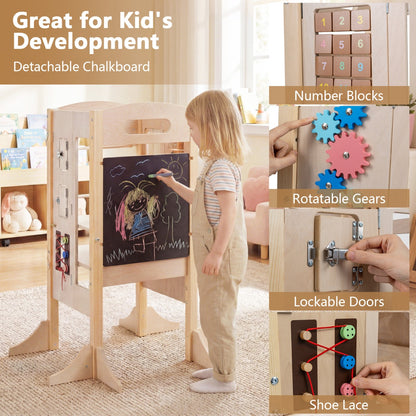 Foldable Toddler Learning Tower | Natural Wood Adjustable Height