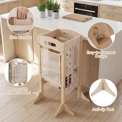 Foldable Toddler Learning Tower | Natural Wood Adjustable Height