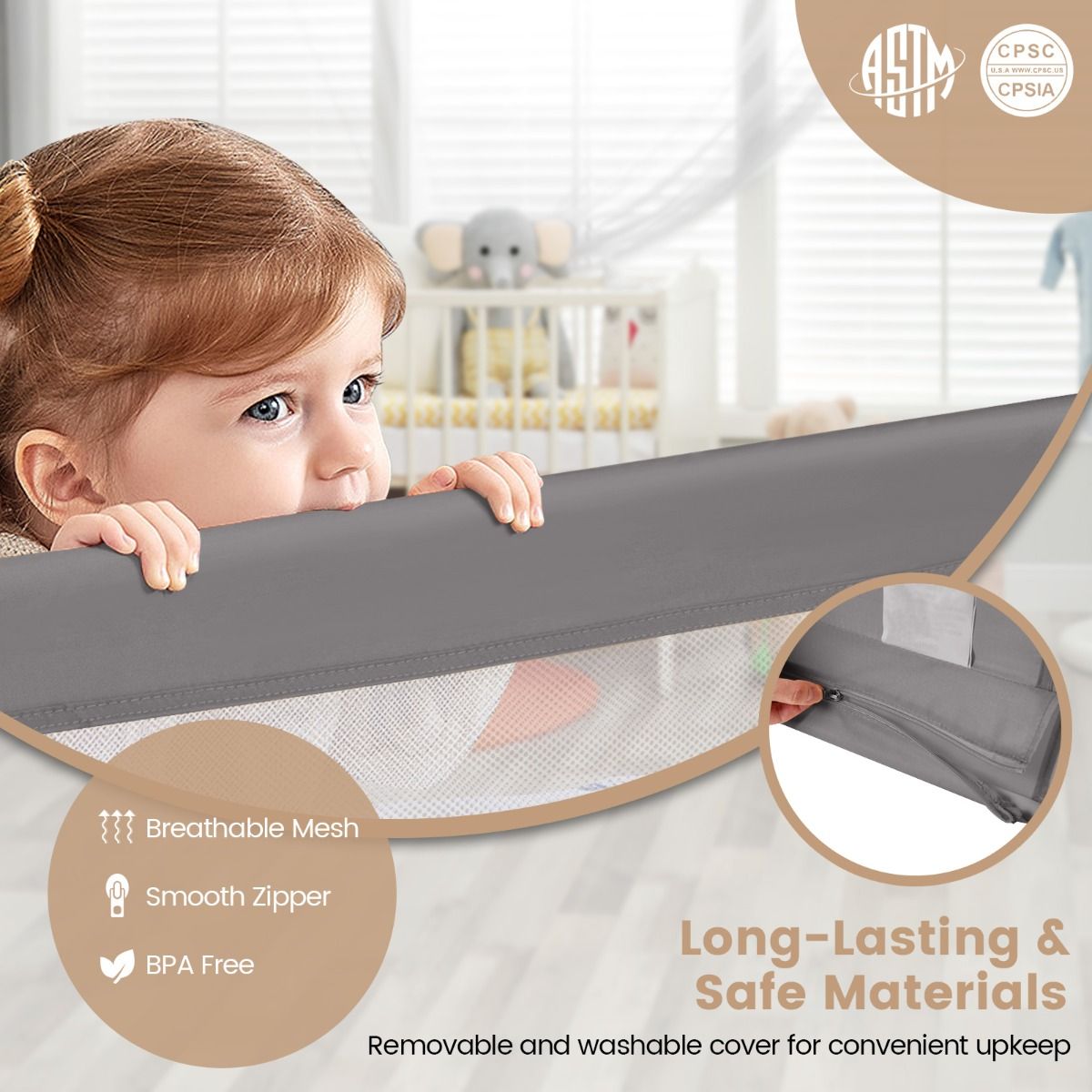 Foldable Toddler Bed Rail | Sleep Mesh Guard (Grey)