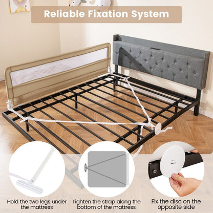 Foldable Toddler Bed Rail with Safety Straps - Beige