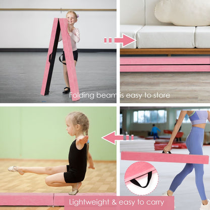 Folding Balance Beam | Pink EPE Foam & Wood Base for Home Training