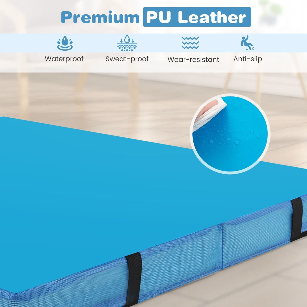 Folding Gymnastic Mat | 10cm Thick PU Leather Blue