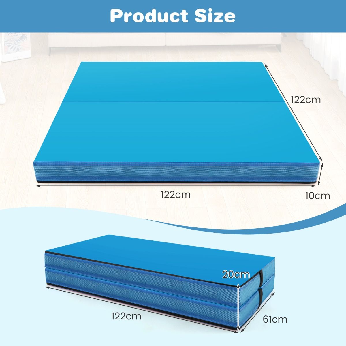 Folding Gymnastic Mat | 10cm Thick PU Leather Blue