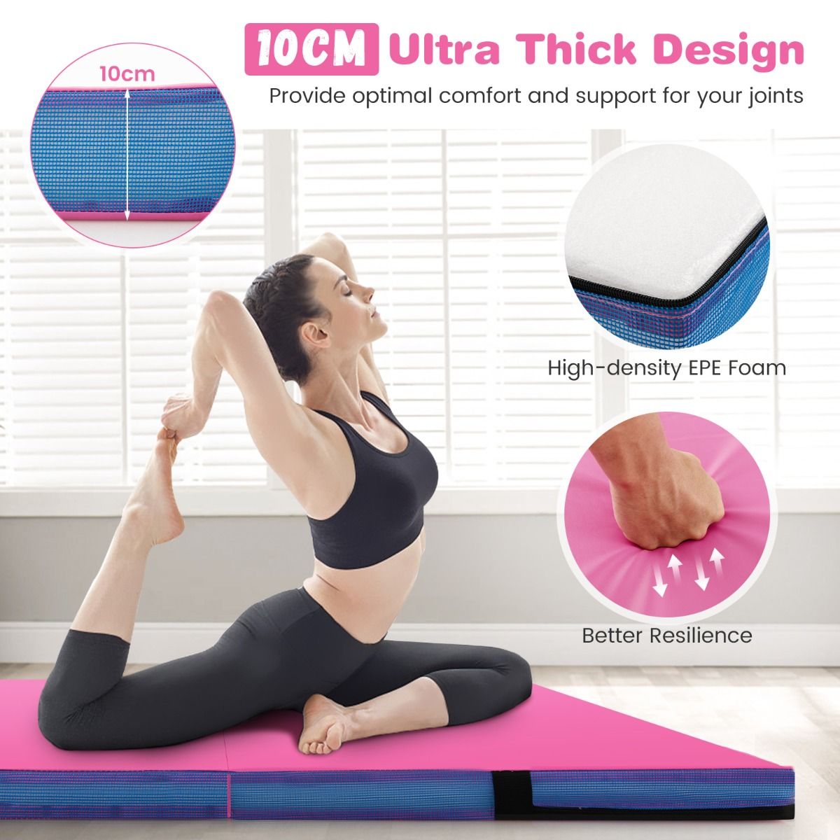 Folding Gymnastic Mat | PU Leather 10cm Thick Pink Exercise Mat