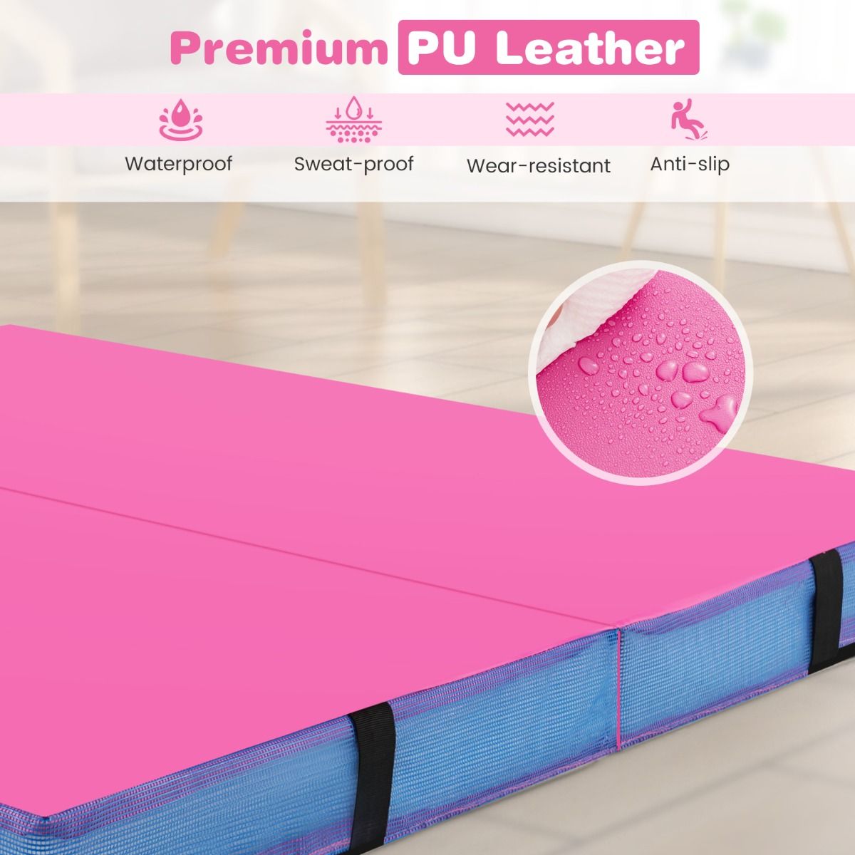Folding Gymnastic Mat | PU Leather 10cm Thick Pink Exercise Mat