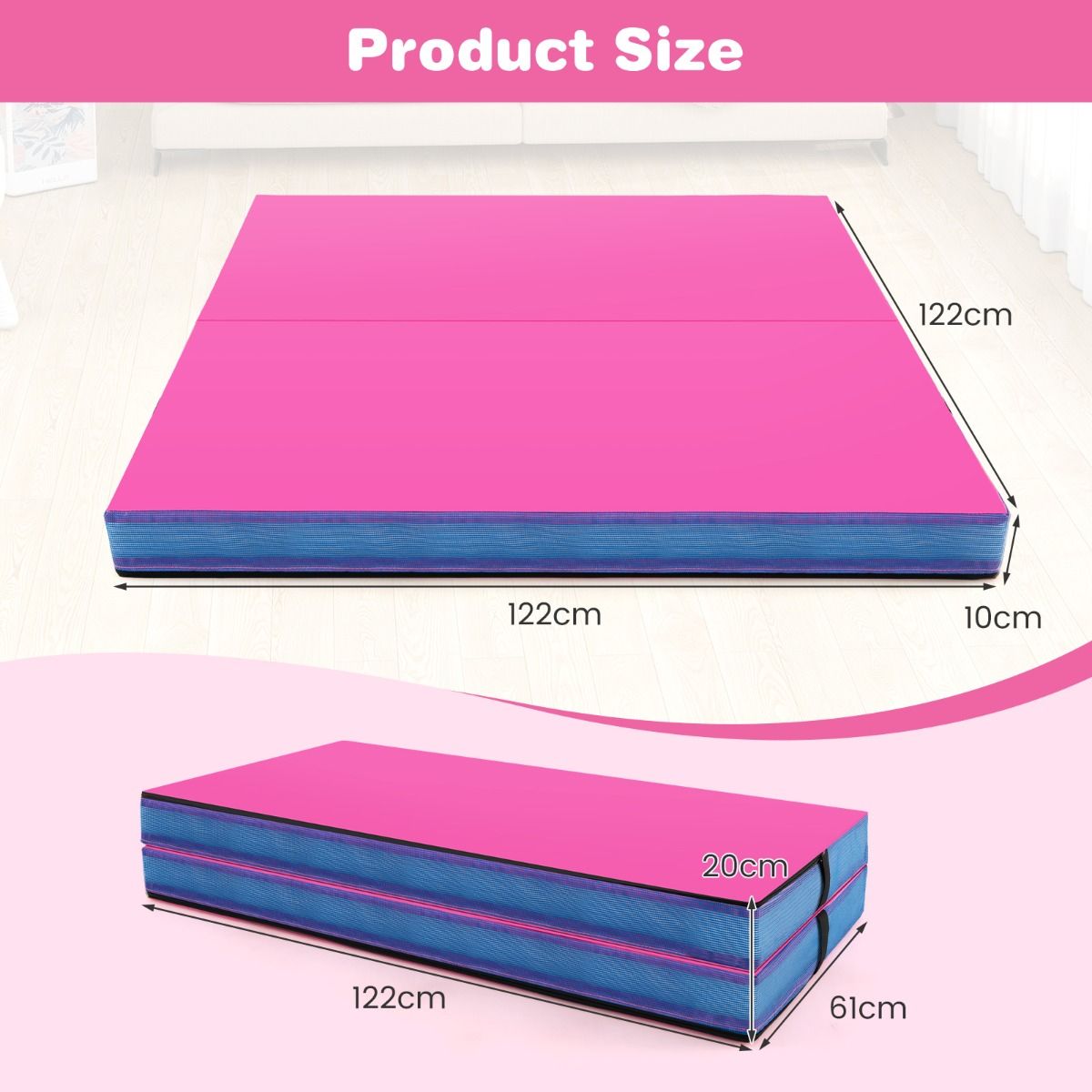 Folding Gymnastic Mat | PU Leather 10cm Thick Pink Exercise Mat