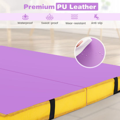 Folding Gymnastic Mat | Purple PU Leather 10cm Thick Portable