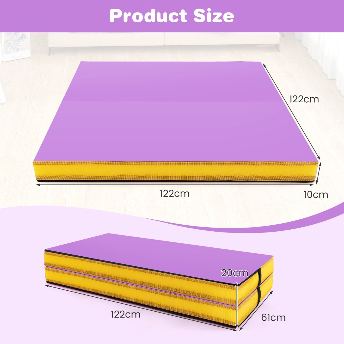 Folding Gymnastic Mat | Purple PU Leather 10cm Thick Portable