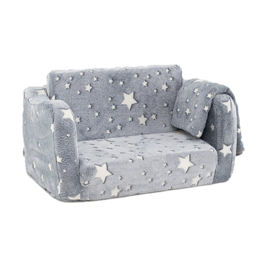  2-in-1 Folding Kids Couch with Blanket for 3+ Kids-Grey