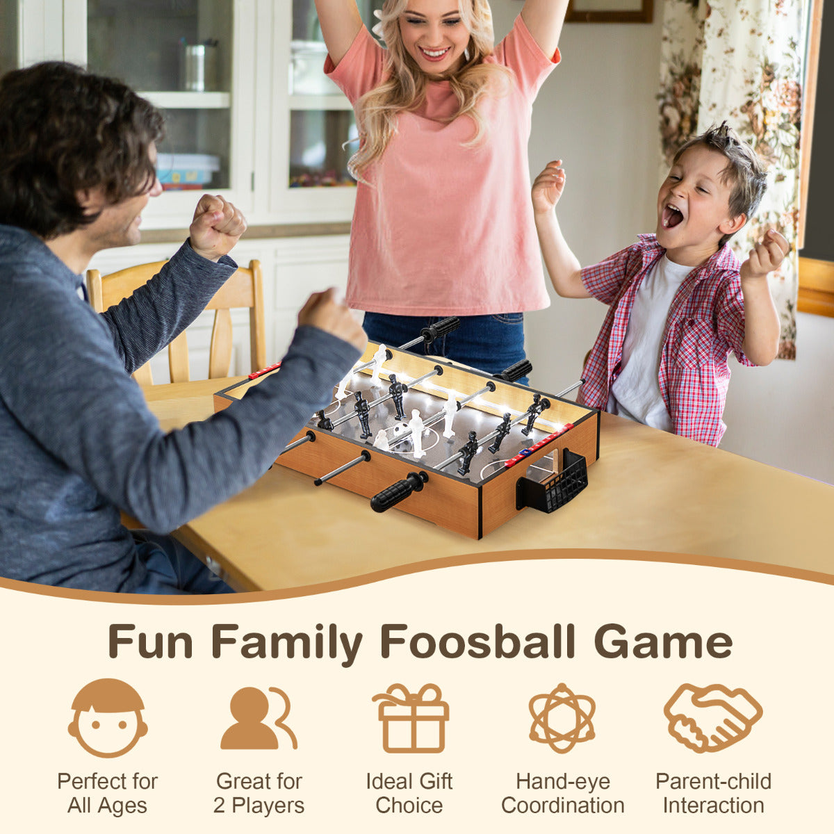 LED Light Up Foosball Table | 12 Players 2 Balls | Natural