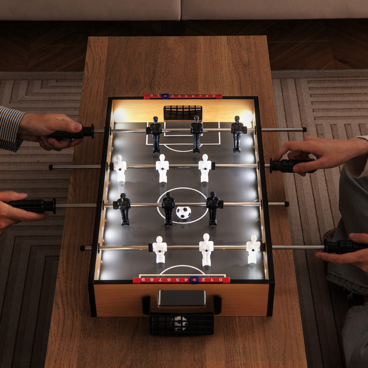 Foosball Table with LED Lights Realistic Players and 2 Balls-Natural