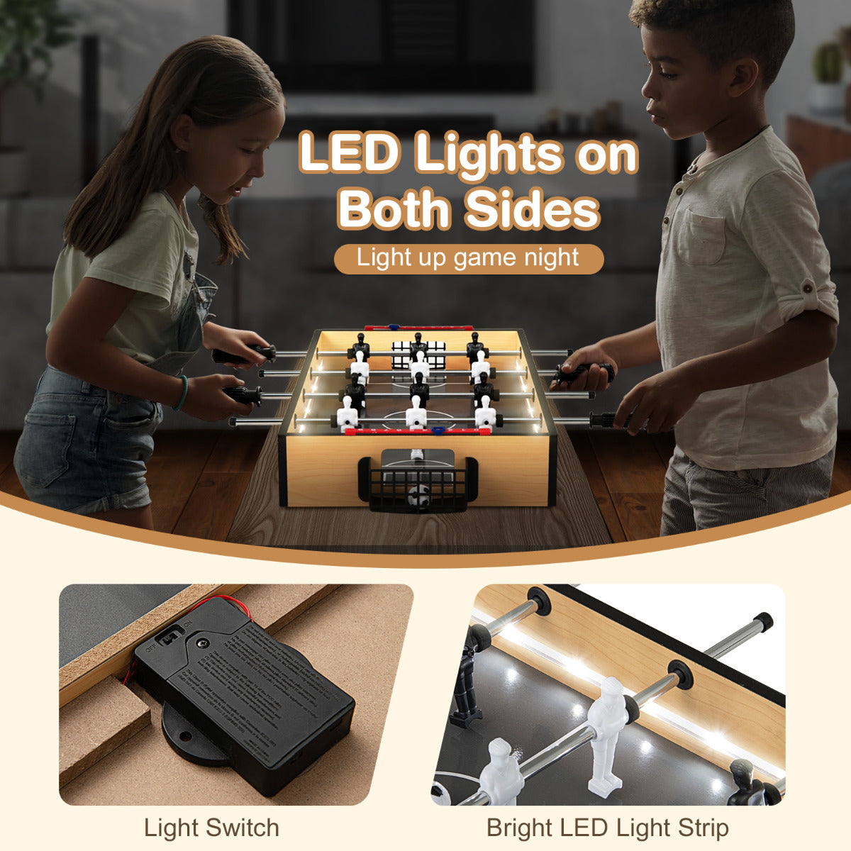 LED Light Up Foosball Table | 12 Players 2 Balls | Natural
