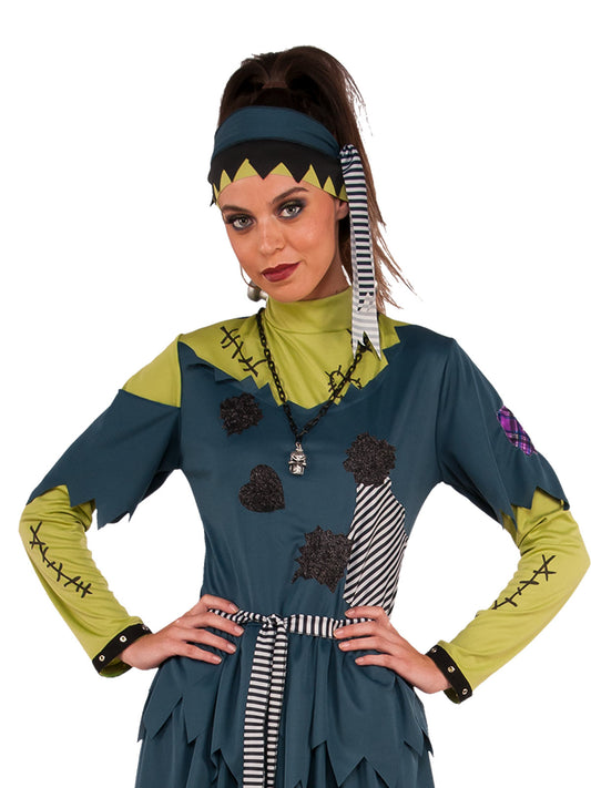 Franny Stein ladies Frankenstein costume dress with accessories for playful childrens Halloween dress-up.