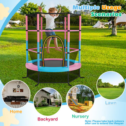 Kids Mini Trampoline with Enclosure Net | Macaron Multicolor 5.3Ft