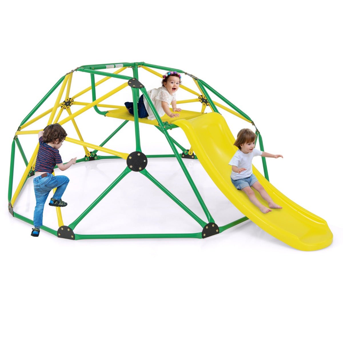 Geometric Dome Climber with Slide and Platform for Kids backyard adventures and active play.