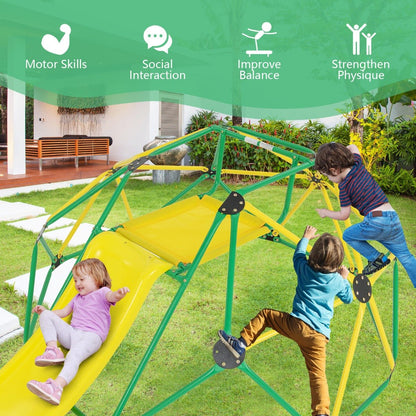 Outdoor Geometric Dome Climber for kids with slide and platform, perfect for backyard adventures.