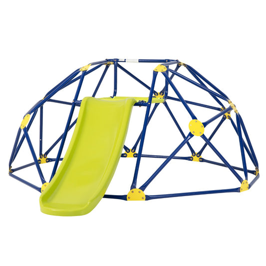 Colorful Geometric Kids Climbing Dome with Slide and Platform - Ideal outdoor play set.