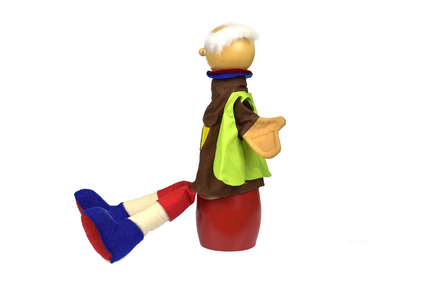 Wooden Geppetto hand puppet for imaginative play and storytelling, perfect for kids creative play.