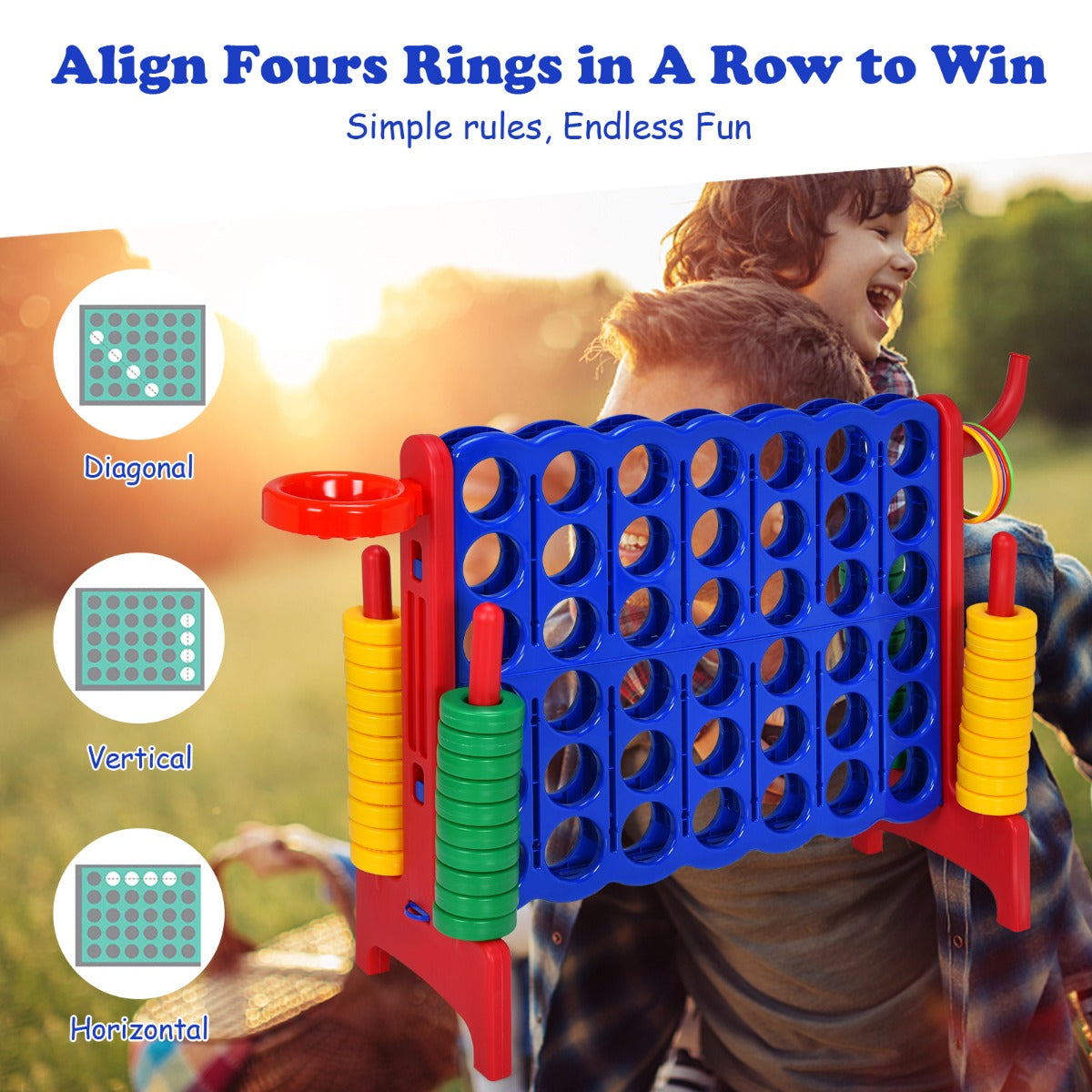 Giant 4-in-1 Connect Four Game Set with Basketball | Red Yellow