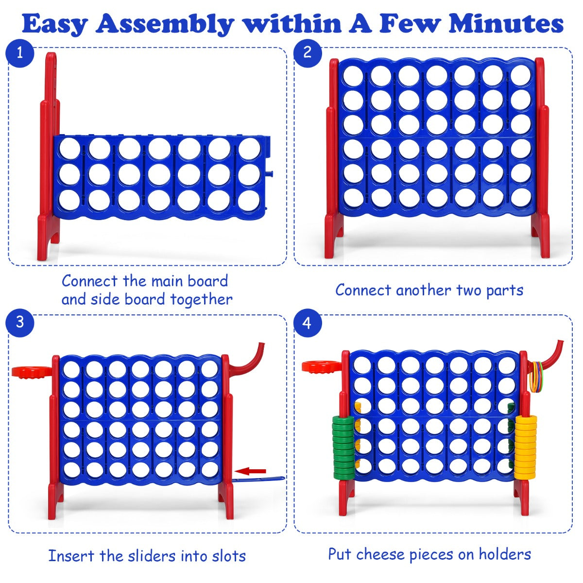 Giant 4-in-1 Connect Four Game Set with Basketball | Red Yellow