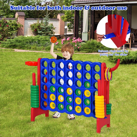 Giant 4-in-1 Connect Four Game Set with Basketball | Red Yellow