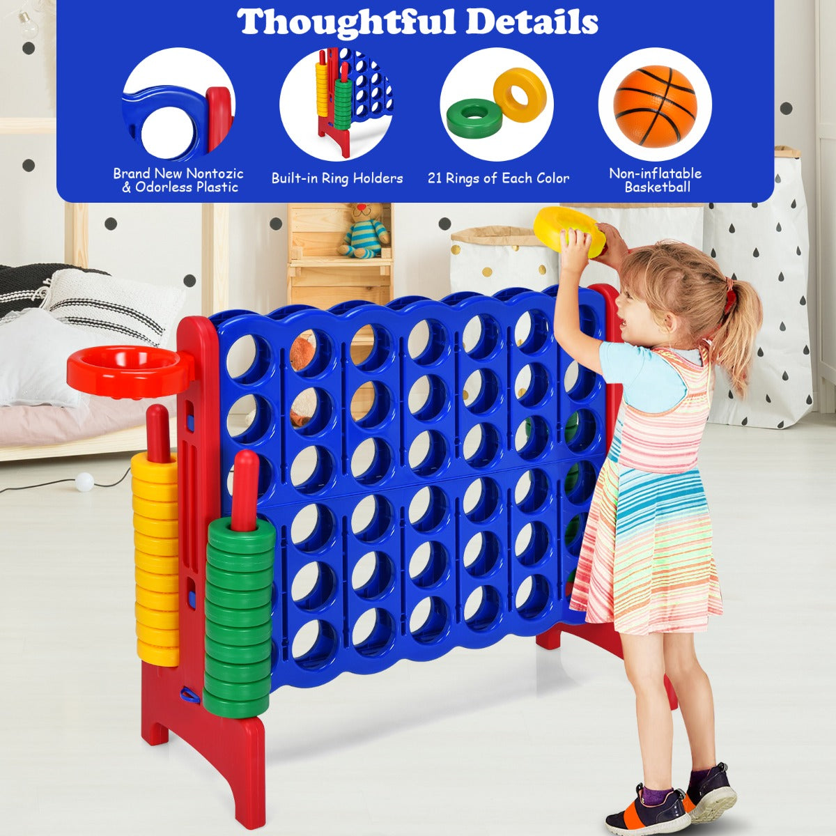 Giant 4-in-1 Connect Four Game Set with Basketball | Red Yellow