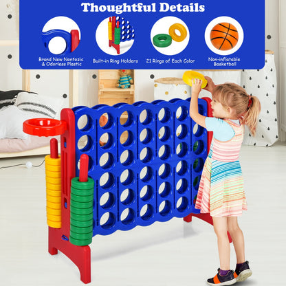 Giant 4-in-1 Connect Four Game Set with Basketball | Red Yellow