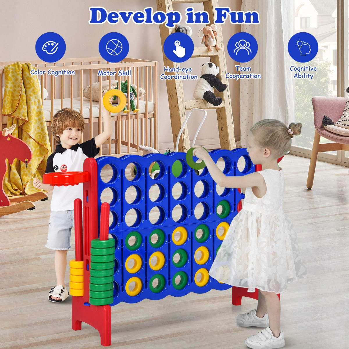 Giant 4-in-1 Connect Four Game Set with Basketball | Red Yellow