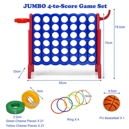 Giant 4-in-1 Connect Four Game Set with Basketball | Red Yellow