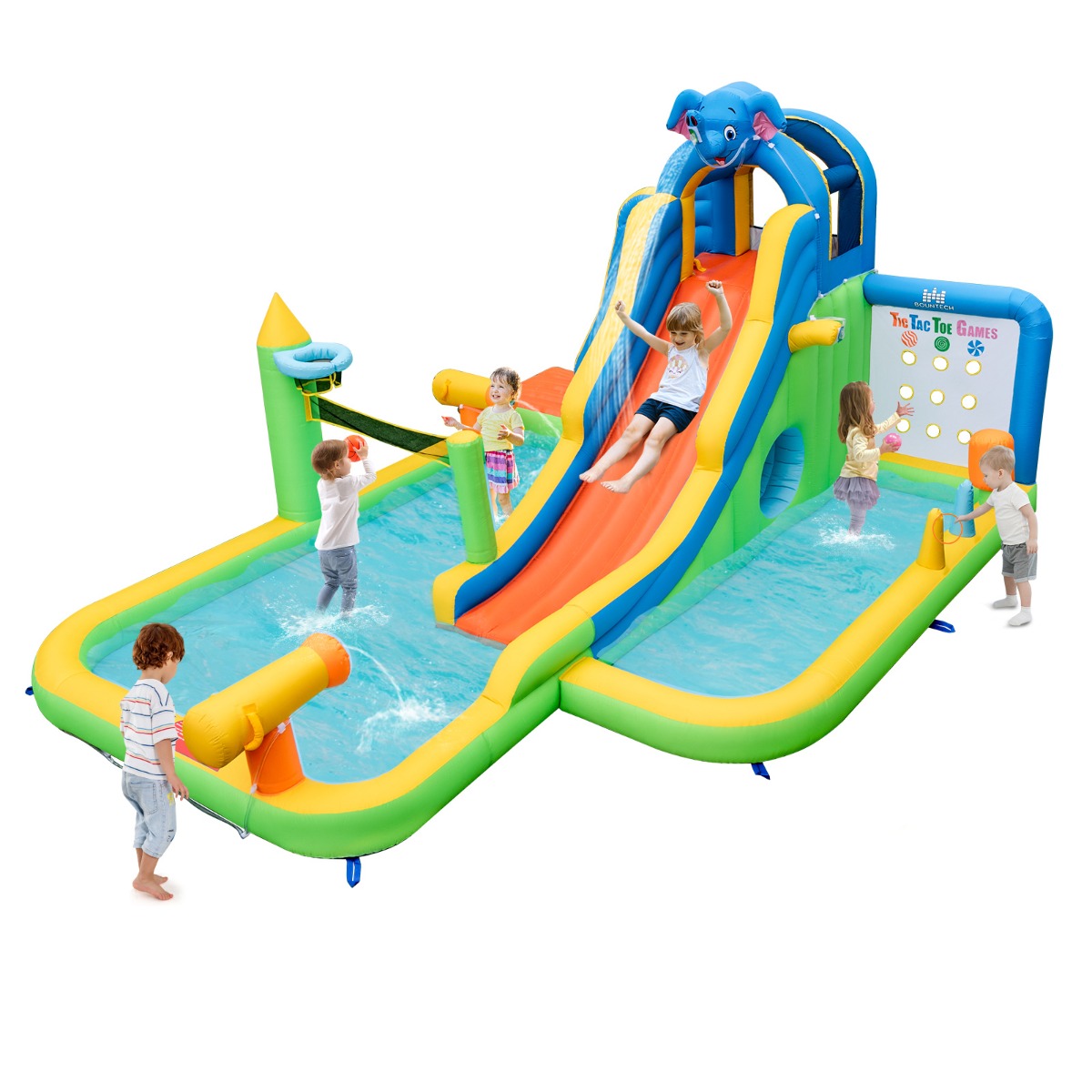 Colorful 9-in-1 Inflatable Water Slide | Splash Pool & Climb Wall